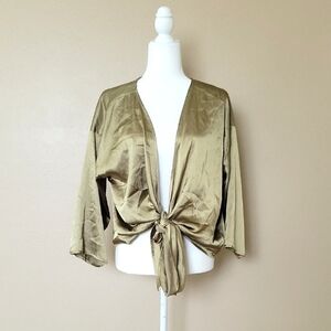 Urban Outfitters UO Womens Olive Satin Tie Front Top - Size Large